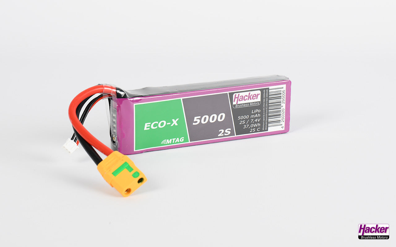 LiPo-Akku TF ECO-X MTAG, 2S/5000mAh, 7.4V, 25C, Hacker, 142x42x17mm, 255g