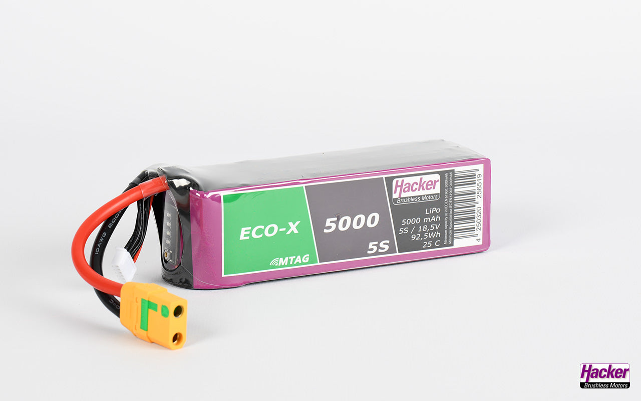 LiPo-Akku TF ECO-X MTAG, 5S/5000mAh, 18.5V, 25C, Hacker, 142x42x44mm, 560g