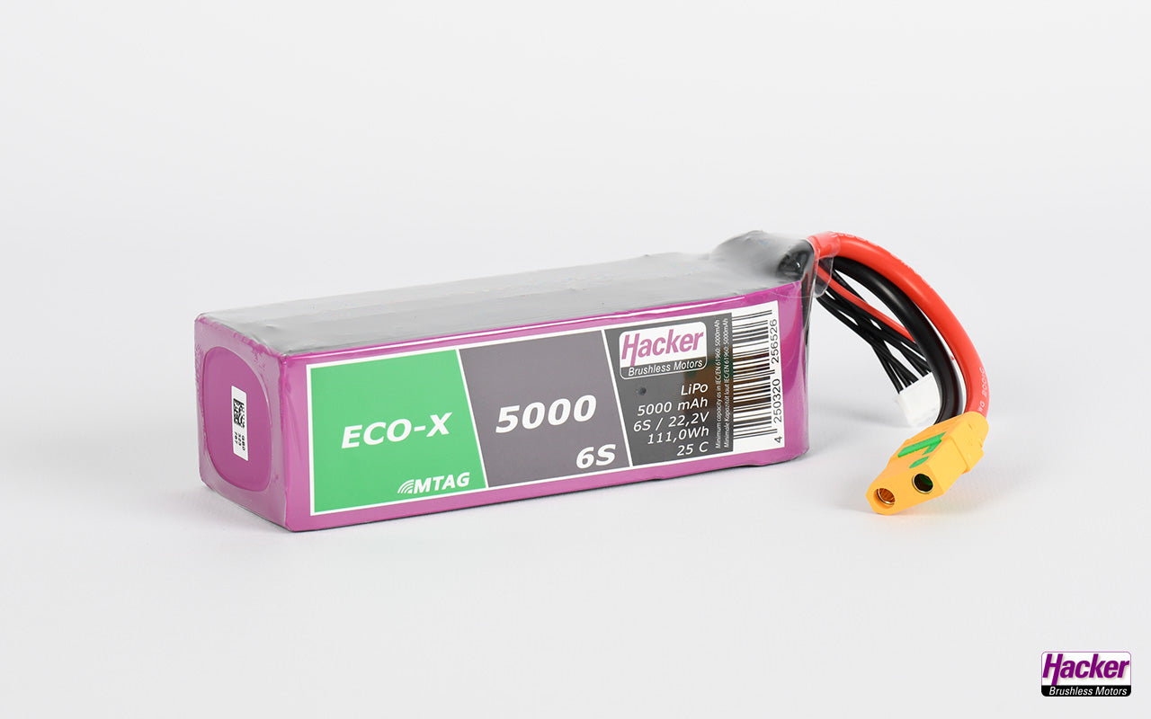 LiPo-Akku TF ECO-X MTAG, 6S/5000mAh, 22.2V, 25C, Hacker, 142x42x52mm, 660g