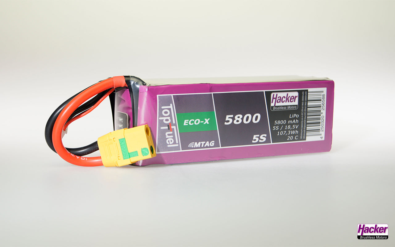 LiPo-Akku TF ECO-X MTAG, 5S/5800mAh, 18.5V, 25C, Hacker, 148x50x43mm, 675g