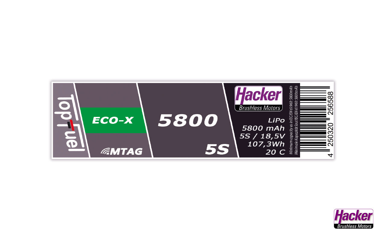 LiPo-Akku TF ECO-X MTAG, 5S/5800mAh, 18.5V, 25C, Hacker, 148x50x43mm, 675g