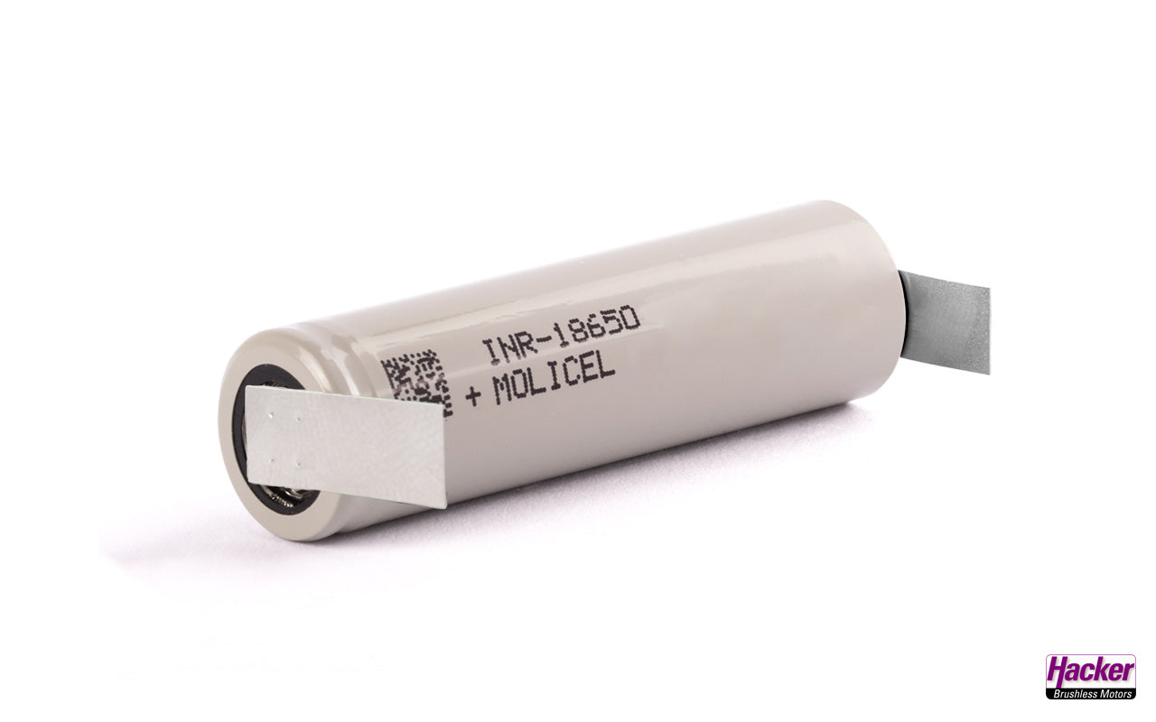 Li-ion battery 2800mAh with solder tag, 35A (2 pieces), ø18x65mm, Hacker # A43047