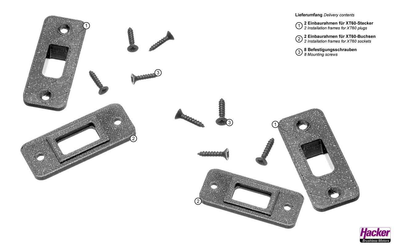 Mounting frame for XT60 plugs and sockets, Hacker # A85079