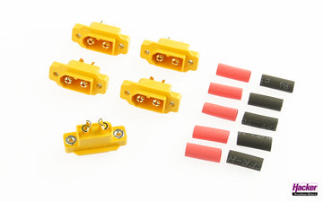 XT60E1 Stecker (5 Stück), incl. Schrumpfschlauch, max. 60A, Hacker # A85107