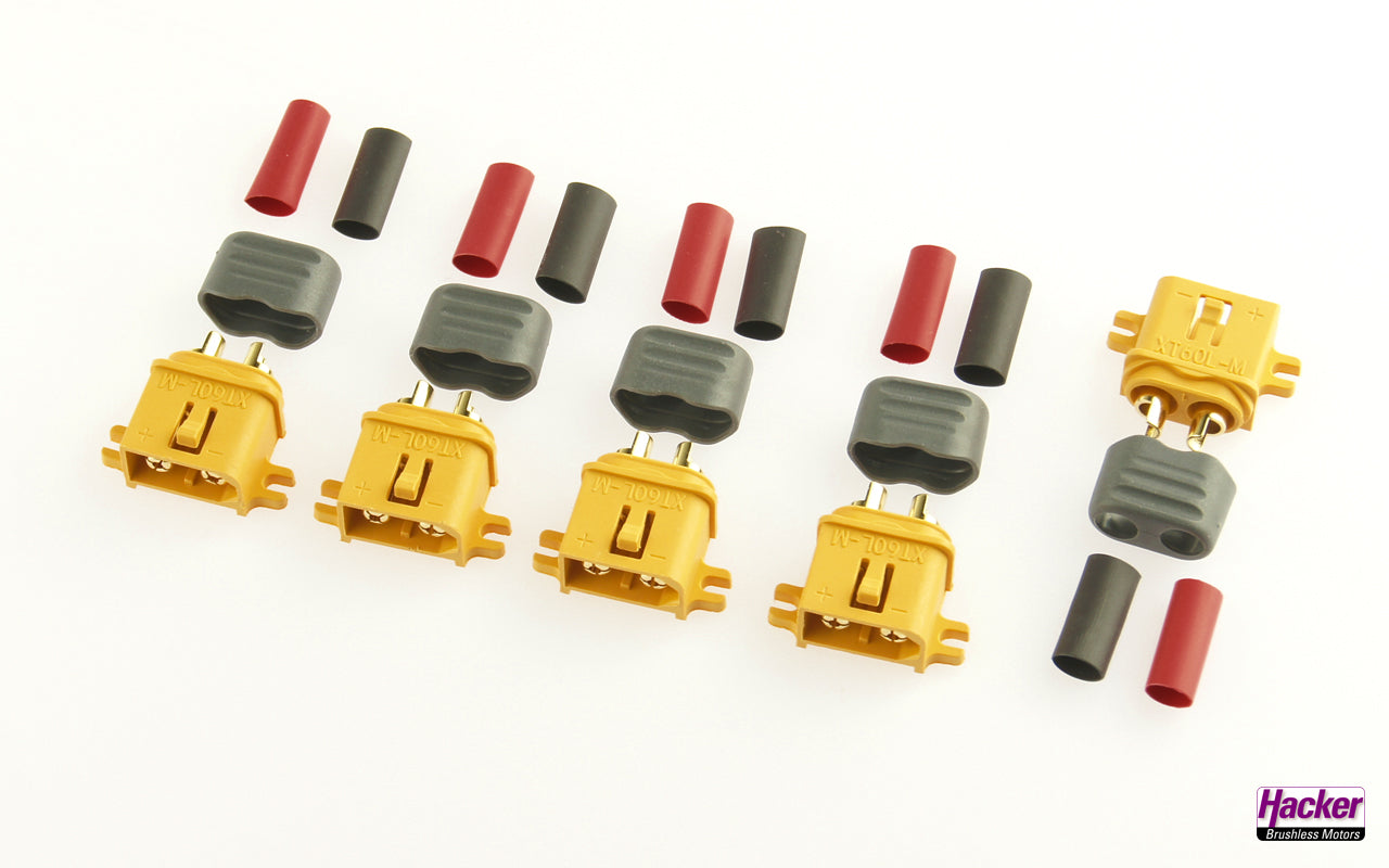 XT60L Stecker (5 Stück), incl. Schrumpfschlauch, max. 60A, Hacker # A85108