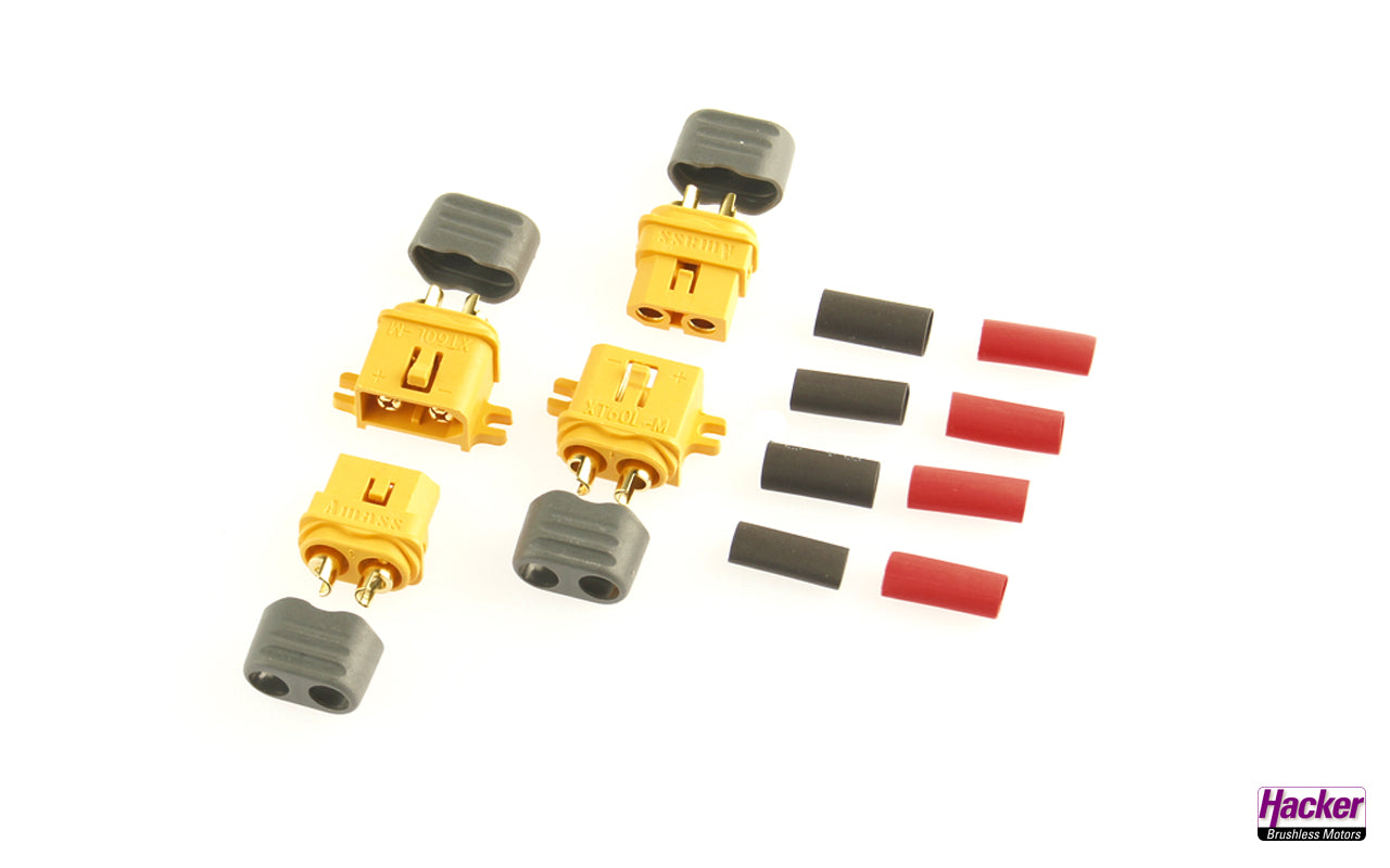 XT60L Plugs & Sockets, (2 pairs) incl. heat shrink tubing, Hacker # A85110