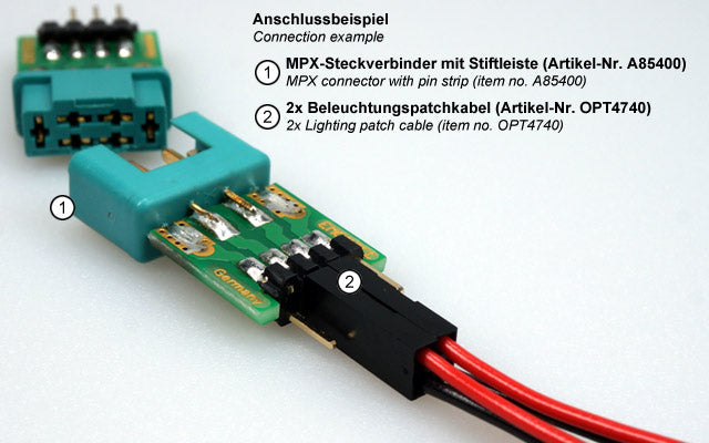 MPX-Steckverbinder mit JR/FUT Stiftleiste, Stecker, Buchse und Rahmen