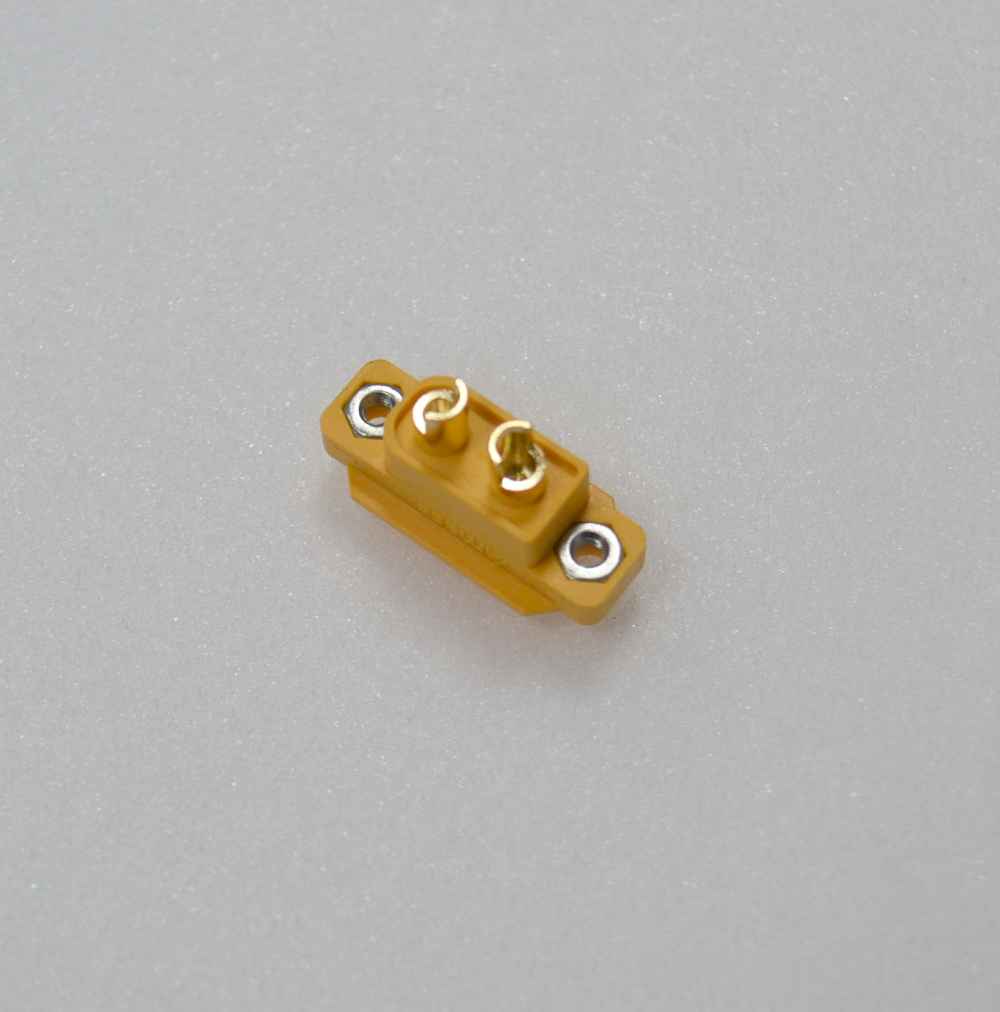 XT-60E Gold-Plated Connector for Panel Mounting, 2x M3, Max. 60 A Continuous / 100A Pulse