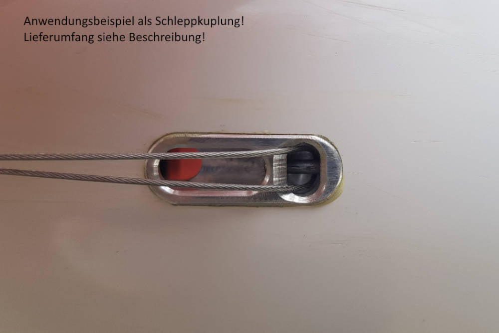 Flitschenhaken mit integrierter Schleppkupplung, Alufrästeil zur Rumpfaufnahme und Pin