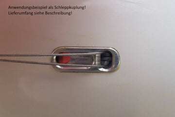 Flitschenhaken mit integrierter Schleppkupplung, Alufrästeil zur Rumpfaufnahme und Pin