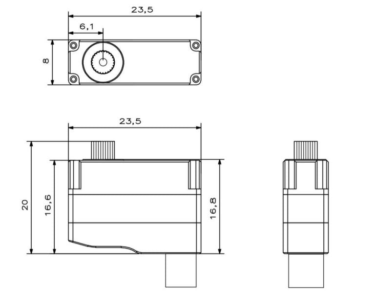 KST X08 N V6 HV Servo with steel gears, without mounting tabs, 23.5x8x16.8mm, 8g, for F3K