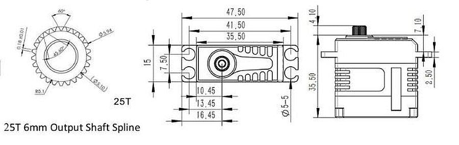 Servo KST, X15-1809, V8, Brushless, BB, MG, 35.5x15x35.5mm, 45gr, 245Ncm@8.4V