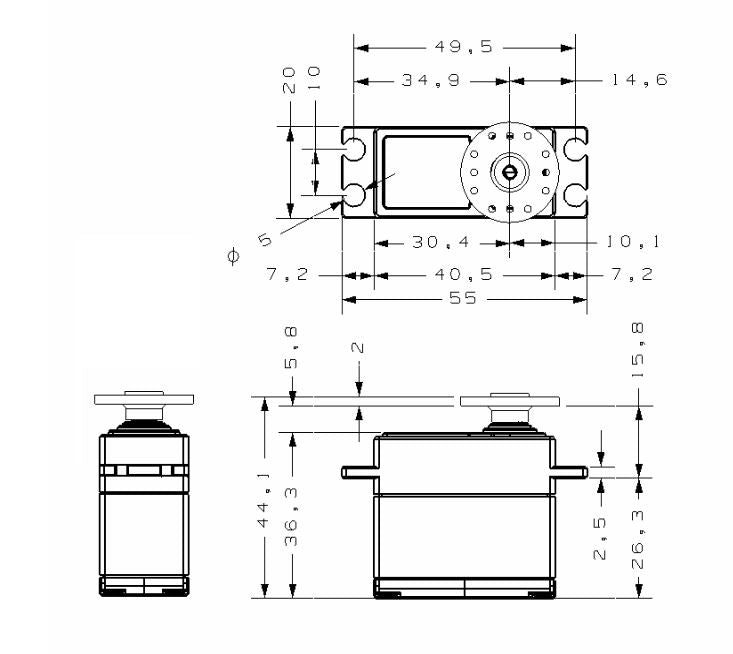 Servo KST, DS725MG V8, HV, 20mm Digital-Servo, 40x20x37mm, 70g, 180Ncm@8.4V