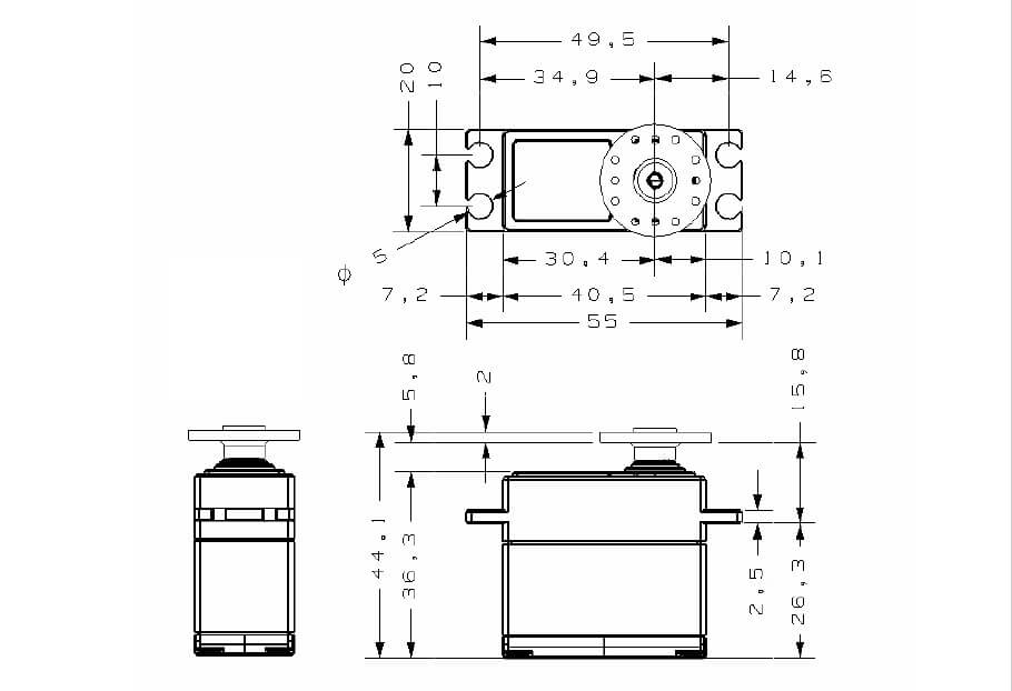 Servo KST, BLS825 180°, V8, HV, bushless, 40,5x20x37mm, 70g