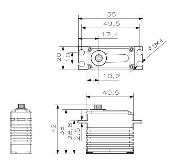 KST Servo, BLS915, V8, HV, brushless, 40.5x20x38mm, 78g, 250Ncm@8.4V