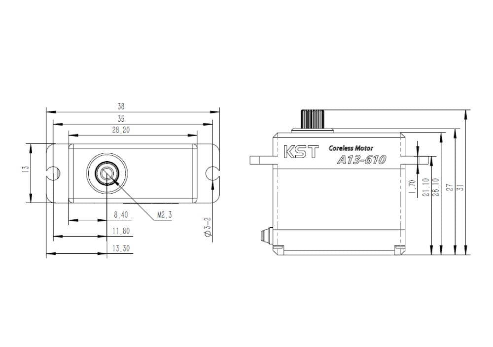 Servo KST A13-610, WV, MG, 28.2x13x27mm, 24g, 90Ncm@8.4V