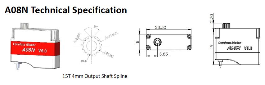 KST Servo, A08 N V6 with steel gears, 23.5x19x8mm HV, Mini Digital Servo, F3K