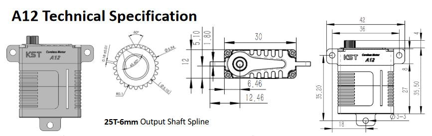 KST A12 Torque V8 Servo, 12mm Wing Servo, 35.5x30x12mm, 32g, 200Ncm@8.4V