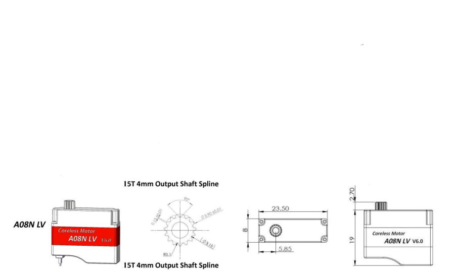 KST A08N V6 LV Servo with steel gears, 23.5x19x8mm max. 1S, Mini Digital, F3K
