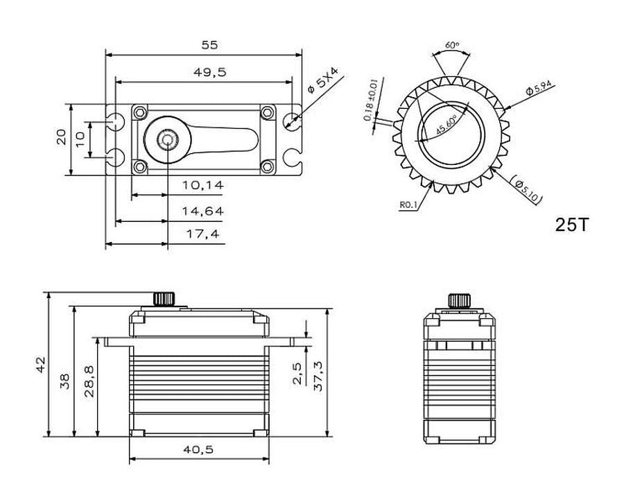 Servo KST-MS3012 V8, HV, 40.5x20x38mm, 72g, 350Ncm@8.4V
