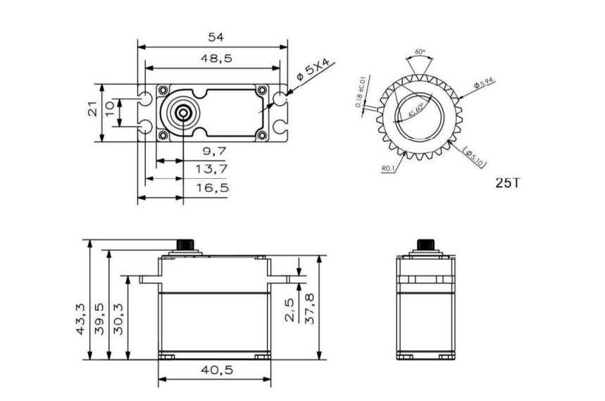 Servo KST-MS825, V8, HV, Large Scale-Servo, 40,5x38x20mm, 74gr., 350Ncm