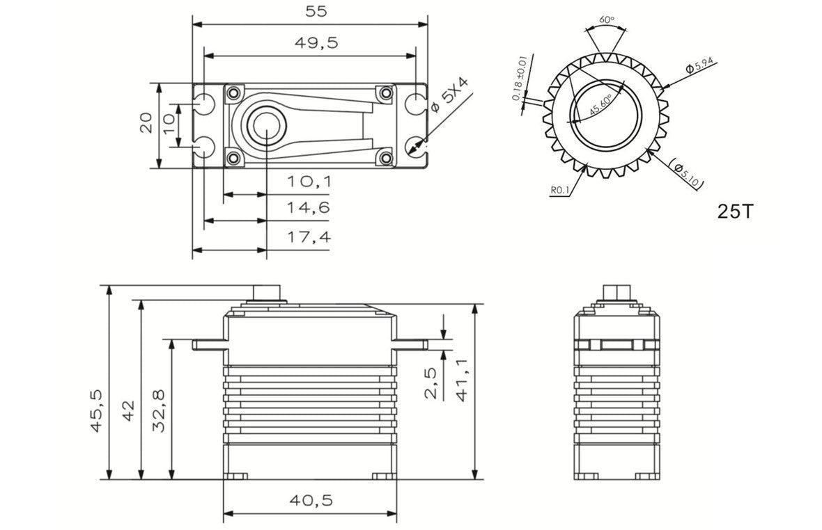 Servo KST-MS4512 V8, HV, 40.5x20x42mm, 81g, 450Ncm@8.4V