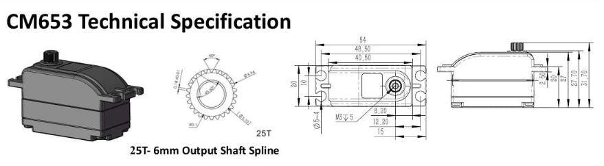 Servo KST CM653 MG, LOW Profile, 40.5x20x27.5mm, 43g, 150 Ncm/7.4V