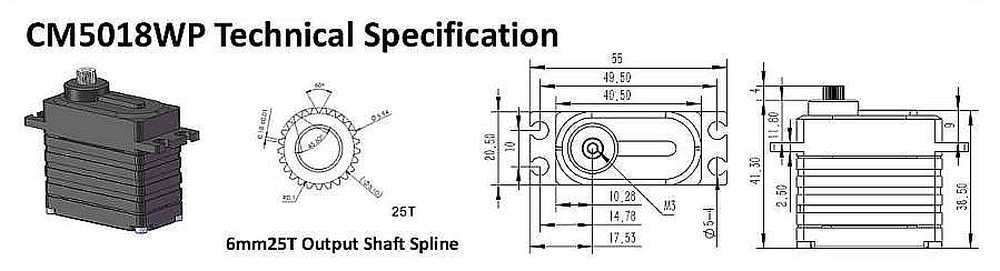Servo KST CM5018WP, MG, V6, 40.5x20.5x41.3mm, 80g, 500 Ncm/8.4V, IP67