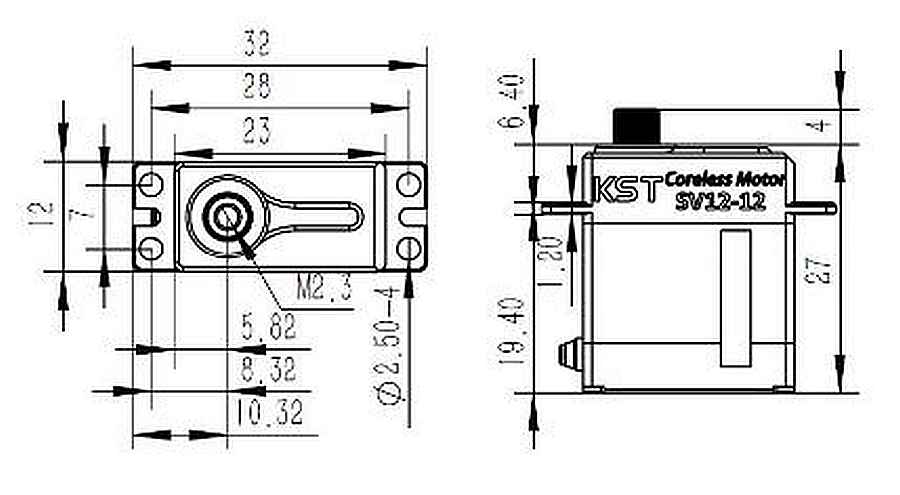 Servo KST SV12-12, 23x12x27mm, 90Ncm@13V, 20g (stehende Montage)