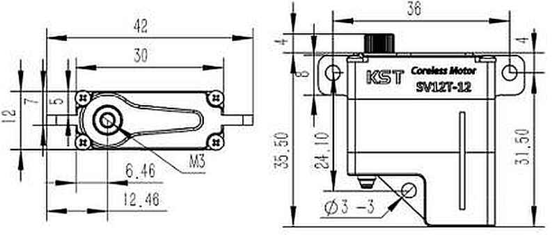 Servo KST SV12T-12, 30x12x33.5mm, 220Ncm@13V, 32g (liegende Montage)