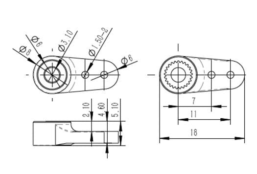 Aluminium servo horn short, length 18 mm, spline 25T-6, (FUTABA)