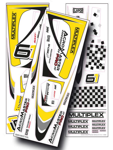 Decal sheet yellow/silver for AcroMaster Pro, Multiplex # 1-01012