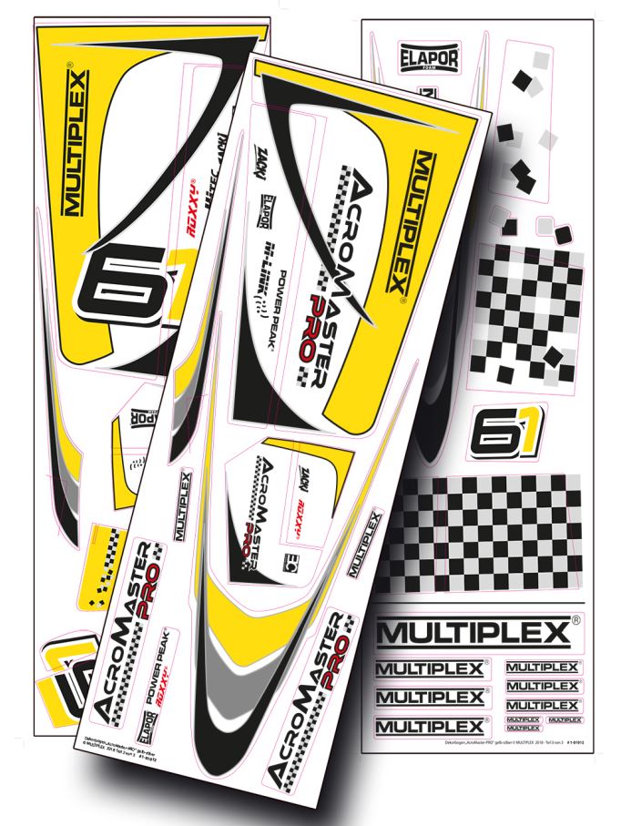 Decal sheet yellow/silver for AcroMaster Pro, Multiplex # 1-01012