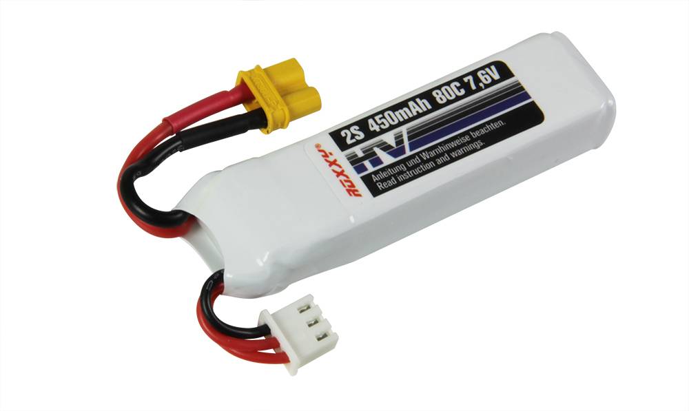 LiPo-HV Battery ROXXY 2S-450mAh, 7.6V, 64x17x13mm, 28g, Multiplex # 1-02490