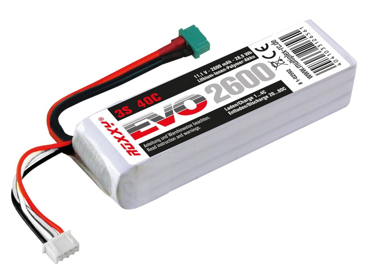 LiPo-Akku ROXXY® Evo 3S/2600mAh, 11.1V, 40C, MPX-Buchse, 117x38x22mm, 212g