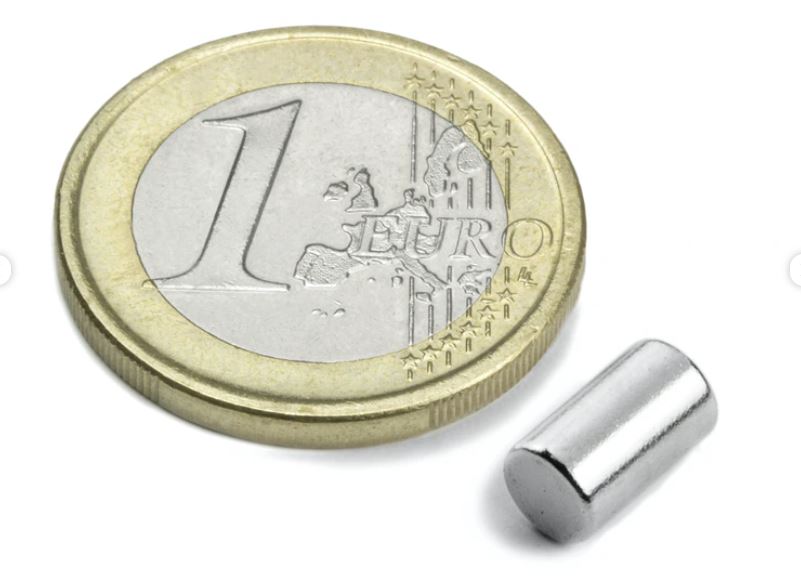 Rod magnet ø5 x 8mm long, nickel-plated, adhesive force 1100 gr. # S0508N