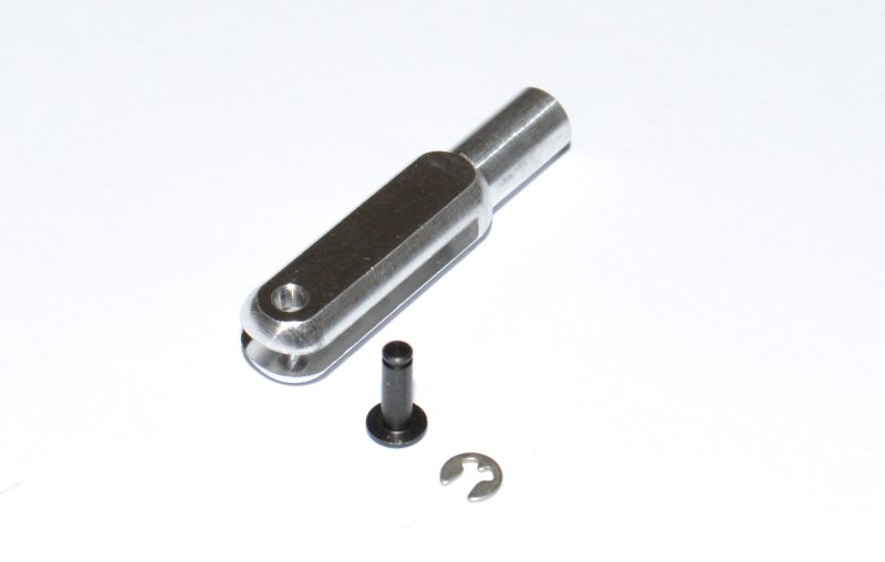 Alu-Gabelkopf, 30mm mit Pin (Ø 2.0mm) und Sicherungsring, M3 Anschluß, VE2
