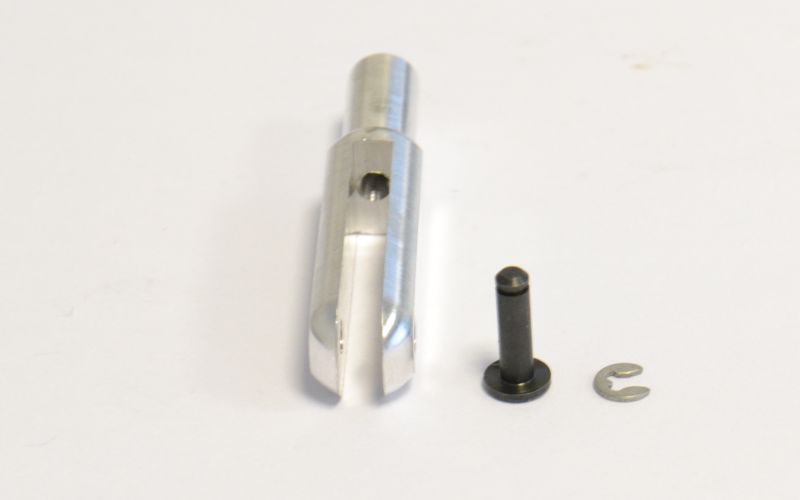Alu-Gabelkopf, 40mm mit Pin (Ø 2.5mm) und Sicherungsring, M3 Anschluß, VE2
