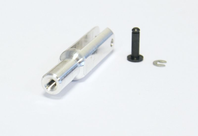 Alu-Gabelkopf, 40mm mit Pin (Ø 2.5mm) und Sicherungsring, M3 Anschluß, VE2