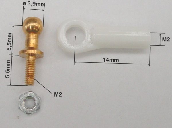 Mini-Kugelkopf M2 mit langem Kugelanschluß (VE6) (Kunststoff schwarz)