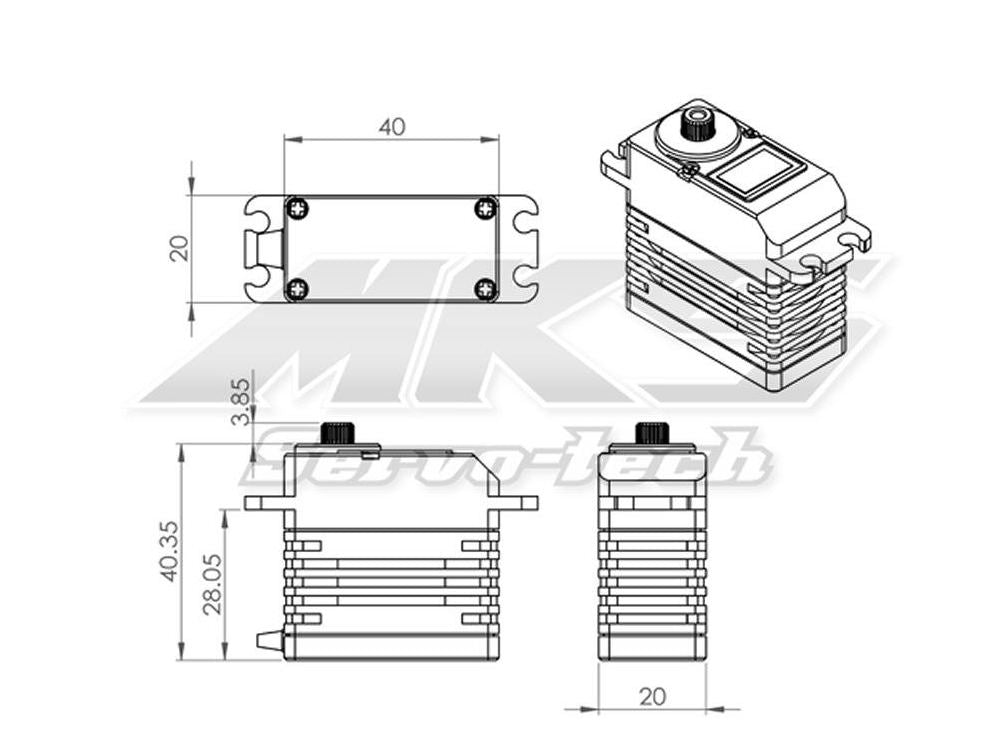 Servo MKS HBL 990 HV, brushless, 40x20x40mm, MG, 2 BB, # S0010013