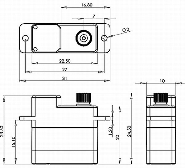 Servo MKS DS-6100 Digital, 22.5x10x23.5mm, 9.5g, 33Ncm@5V, # S0015005