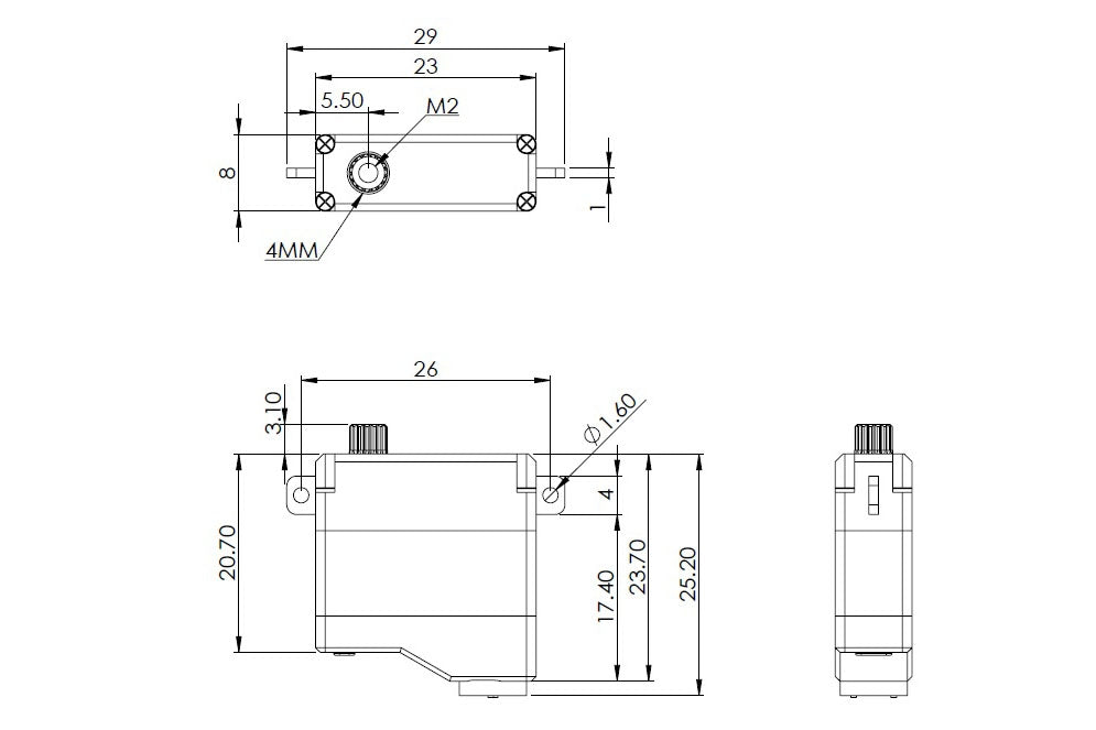 MKS HV6120 Servo, HV Digital Servo for F3K Models, 23x8x25.25mm, 54Ncm@8.2V