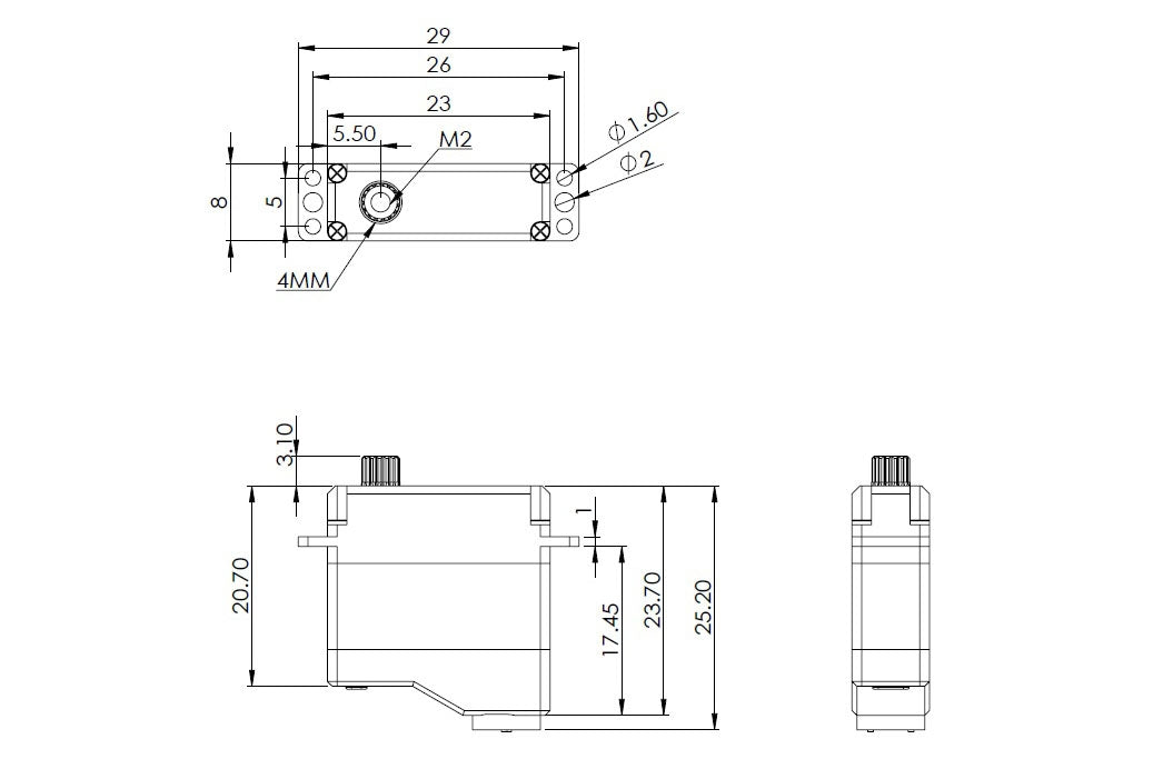 Servo MKS HV6120H, HV Digital Servo for F3K Models, 23x8x25.25mm, 54Ncm@8.2V