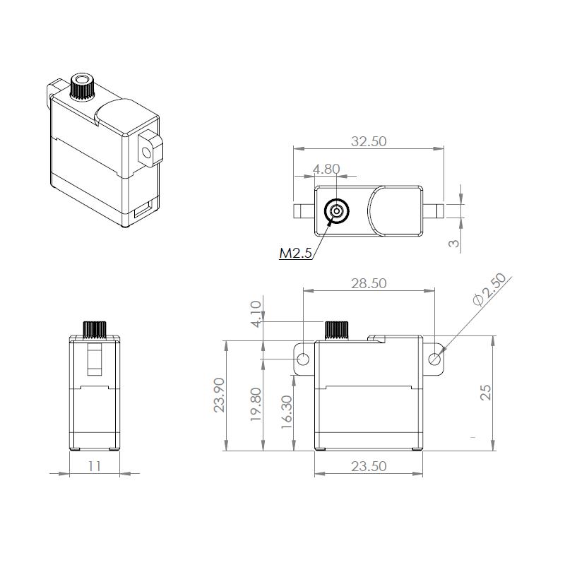 Servo MKS HV 6150, 23.5x11x25 mm, MG, 2 KL, 109Ncm@8.2V, # S0022016