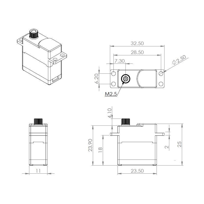 Servo MKS HV 6150H, 23.5x11x25 mm, MG, 2 KL, 109Ncm@8.2V, # S0022017