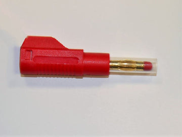 Bananenstecker, 4 mm, ROT, vergoldet, mit Lötanschluss, Sicherheitsschiebehülse