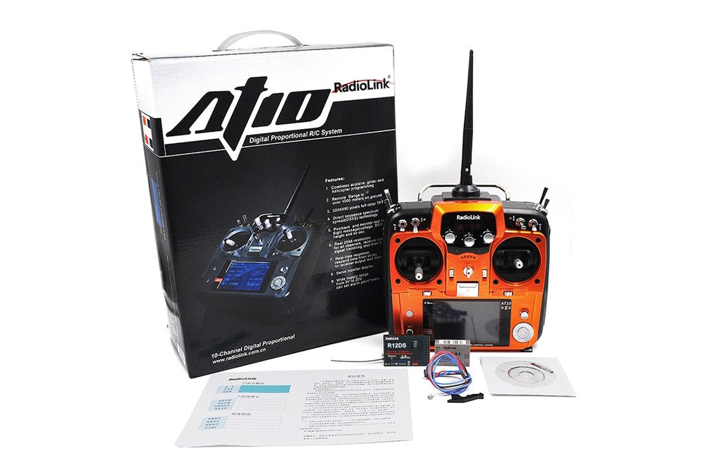 AT10II Transmitter with R12DS Receiver, RadioLink, 12-Channel RC Set 2.4 GHz FHSS/DSSS