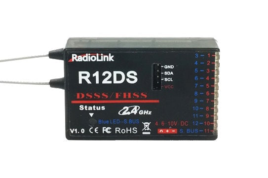 AT10II Transmitter with R12DS Receiver, RadioLink, 12-Channel RC Set 2.4 GHz FHSS/DSSS