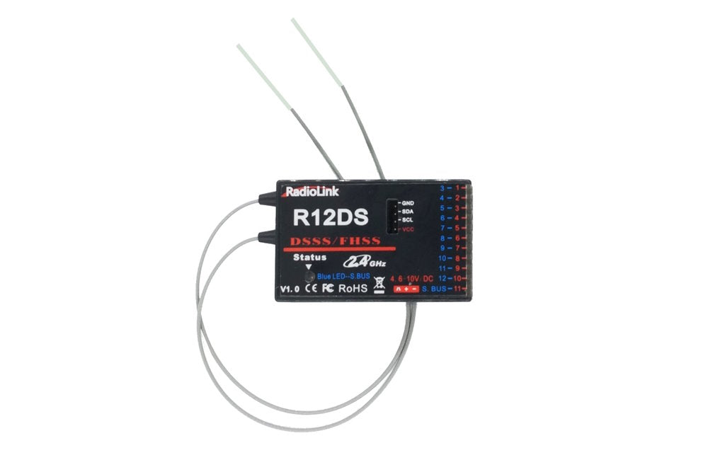 Radiolink R12DS Receiver, 12-Channel FHSS/DSSS Receiver for AT9S and AT10II
